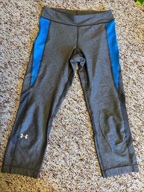 Under Armour Gray Capri Leggings with Blue Side Panels